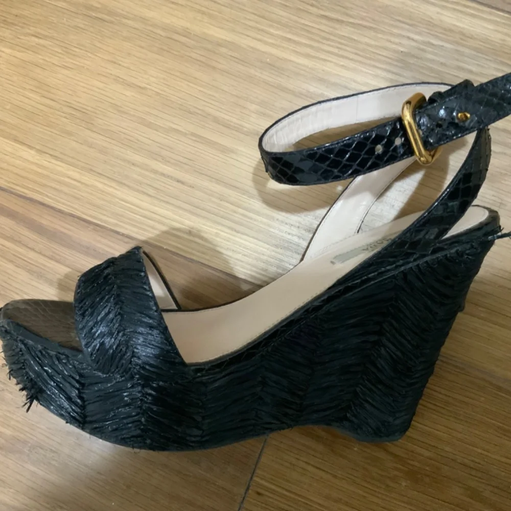 Authentic PRADA  Black Raffia Wedges